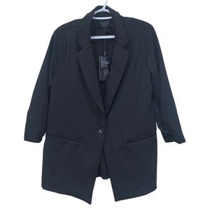 NWT Stoosh Extraordinary 1 Button 3/4 Ruched Sleeve Black Blazer Size L